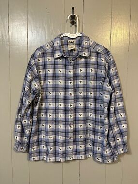 Vintage Northern Reflections Womens L Purple  ButtonUp Hummingbird AllOver Print